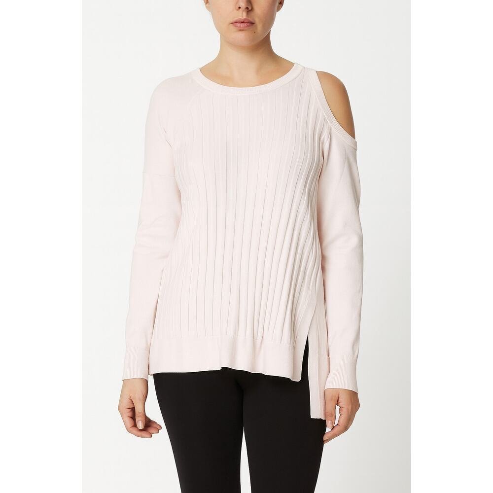 Planet By Lauren G Cutout Shoulder Sweater Ribbed Boatneck Light Pink One Size